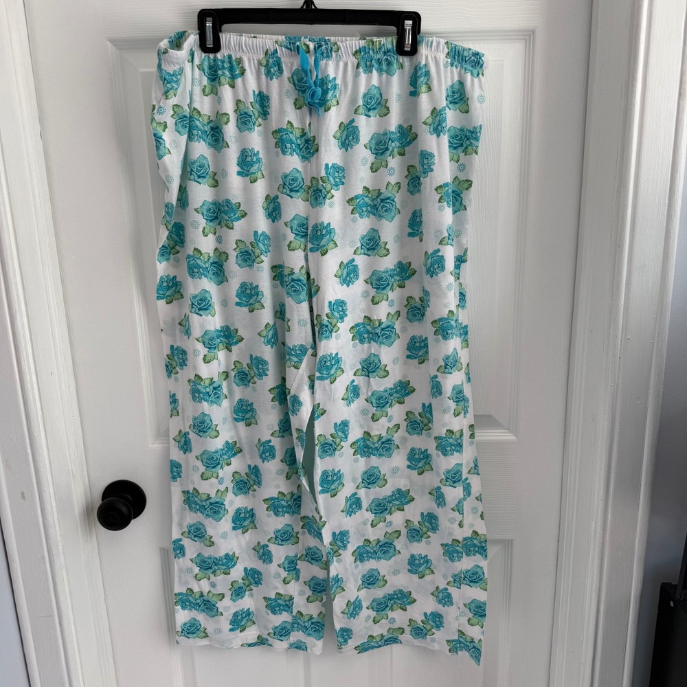 Avenue Body Womens Blue Rose Floral Pajama Pants Plus Sz 22/24 Sleepwear Lounge